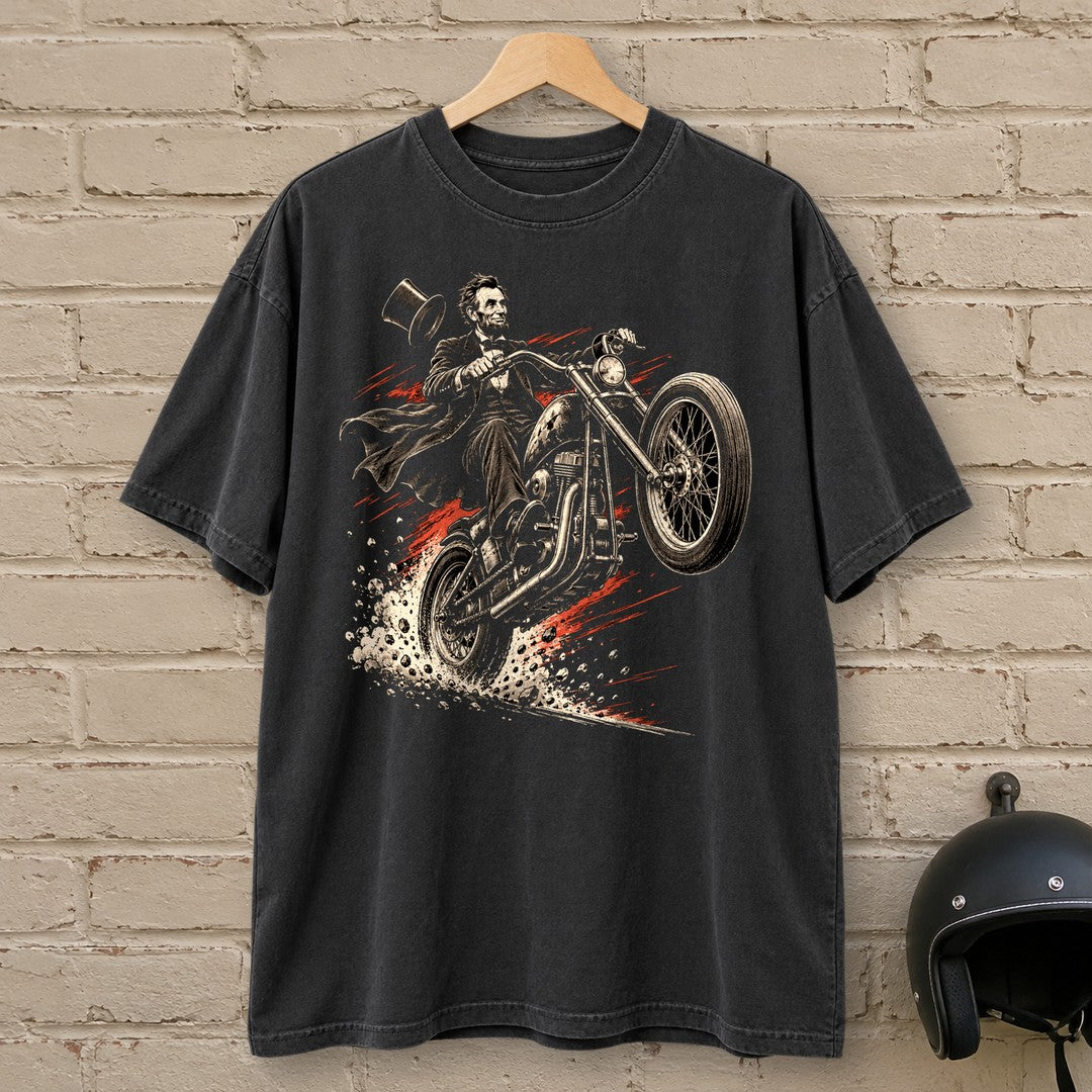 Abraham Lincoln Top Hat Wheelie Premium T-Shirt - Black - brick