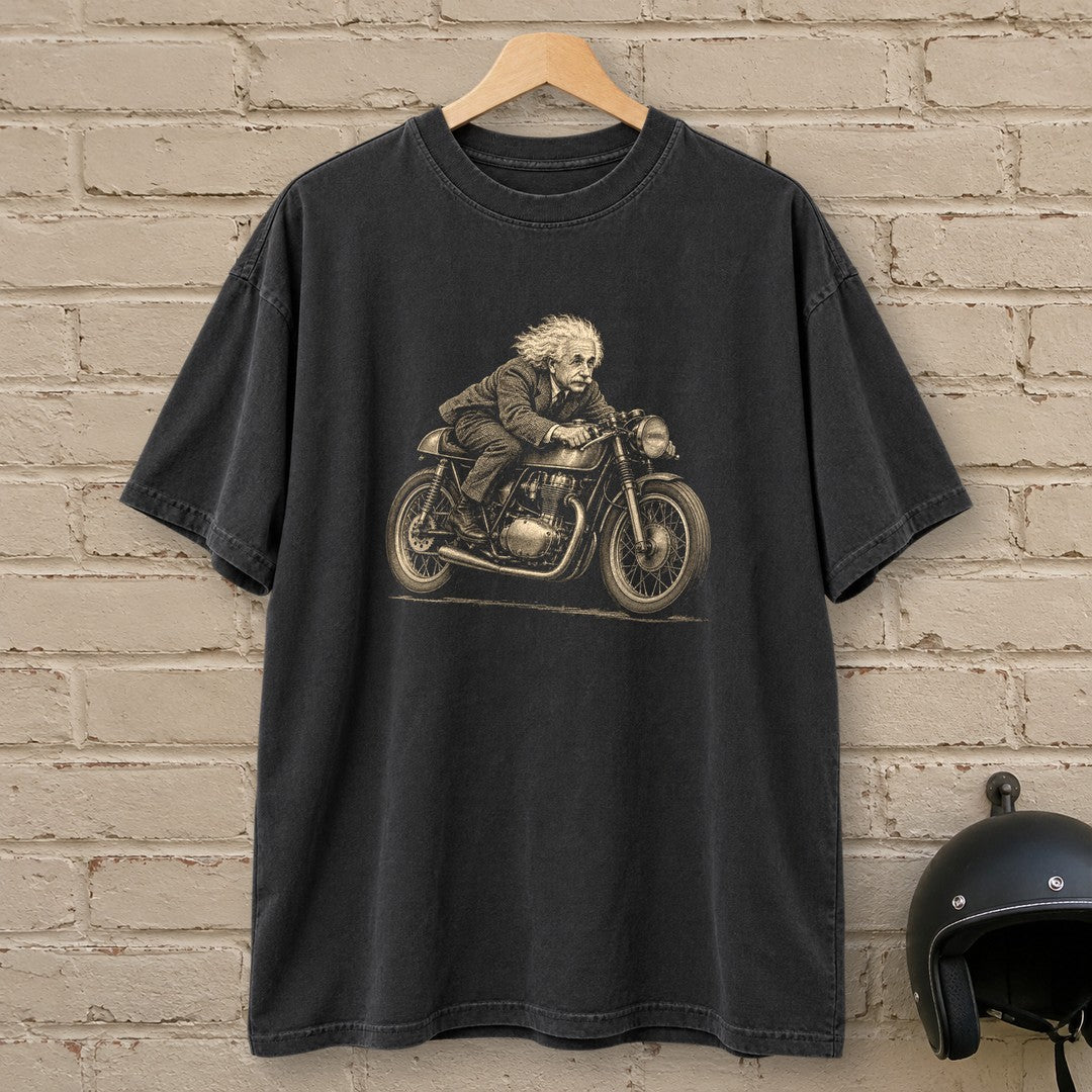 Albert Einstein Cafe Racer Premium T-Shirt - Black - brick