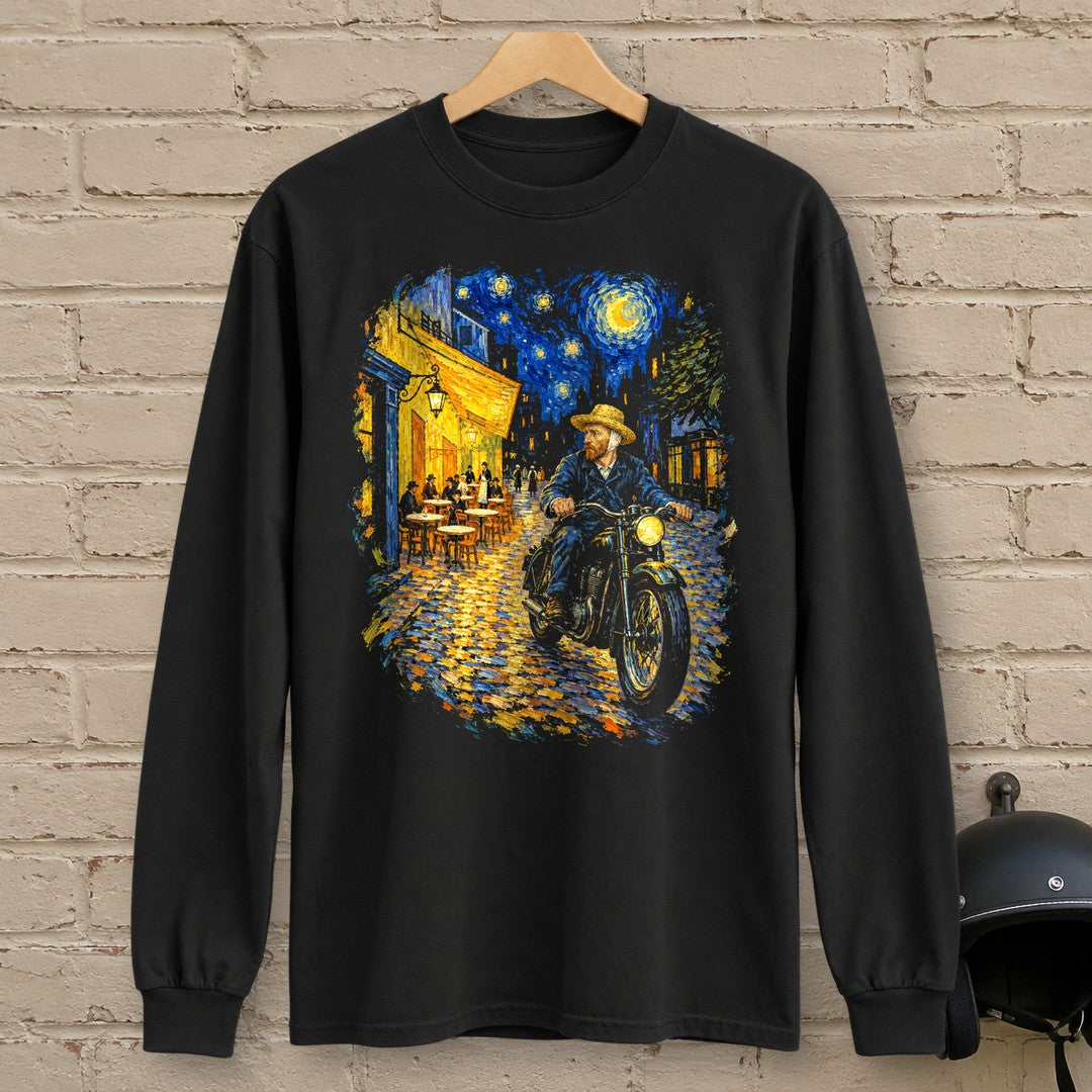 Vincent van Gogh Night Cafe Long Sleeve T-Shirt - Black - brick