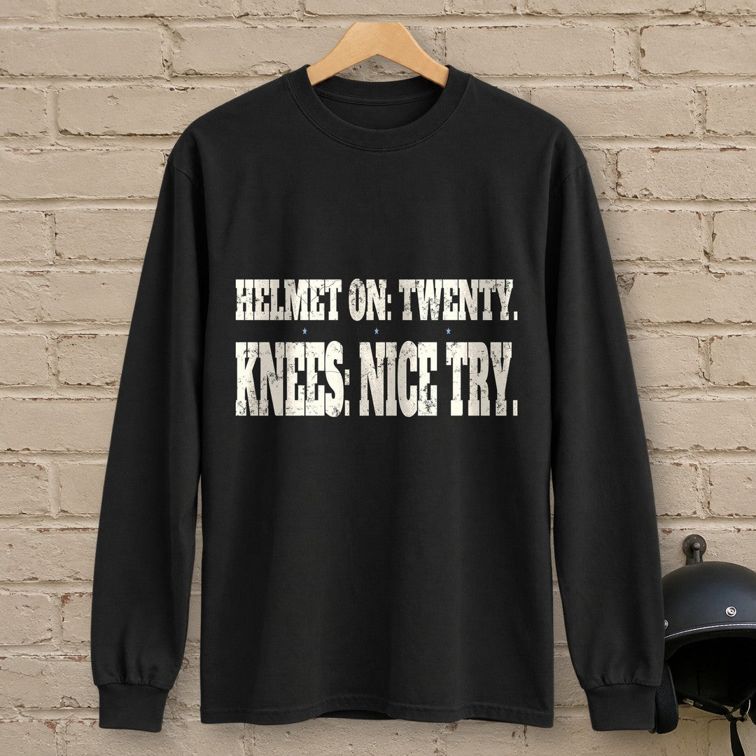 Helmet On Twenty Long Sleeve T-Shirt - Black - brick