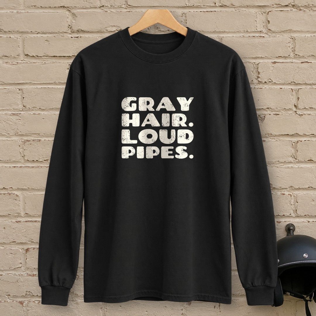 Gray Hair Loud Pipes Long Sleeve T-Shirt - Black - brick