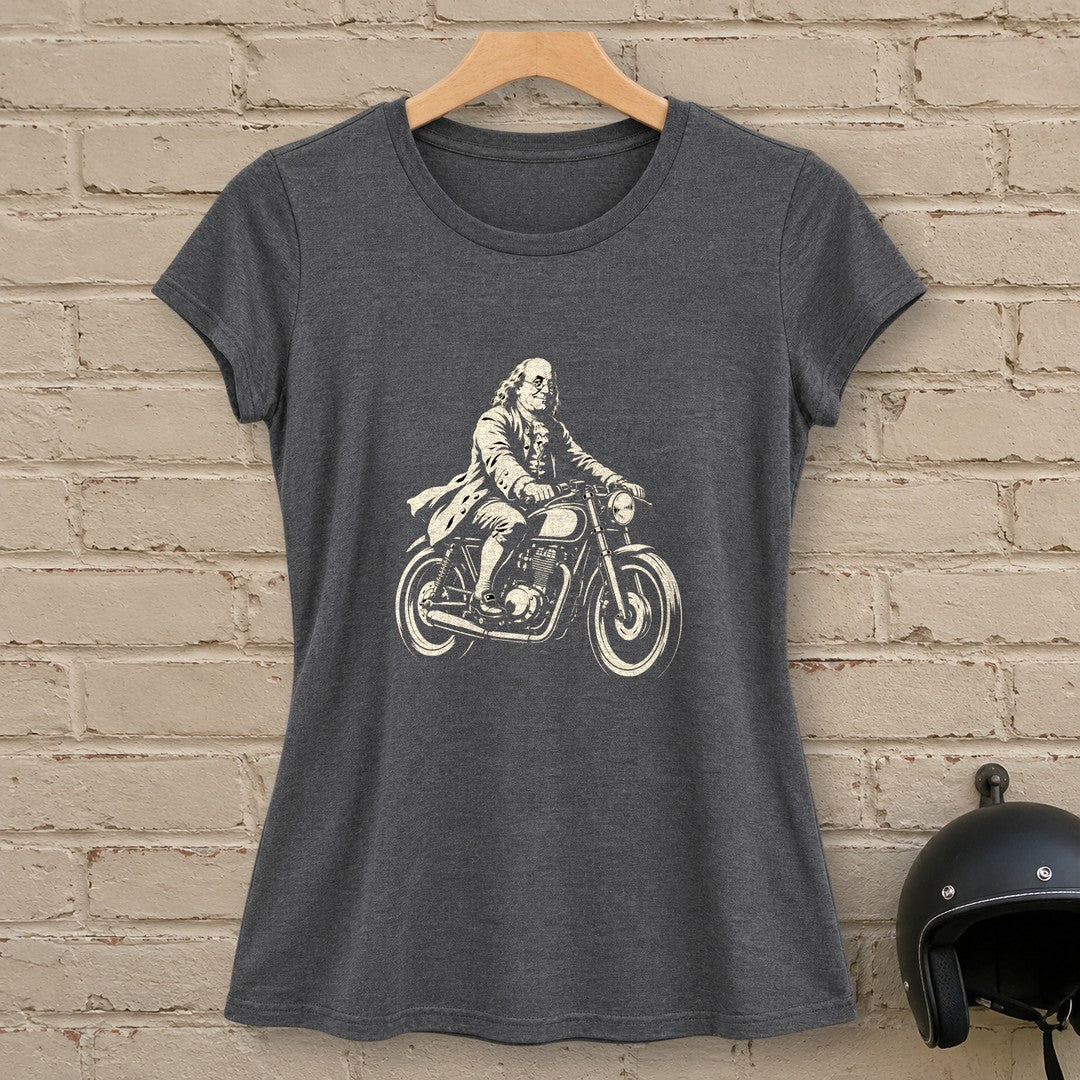 Benjamin Franklin Cafe Racer Women's T-Shirt - Dark Heather - brick