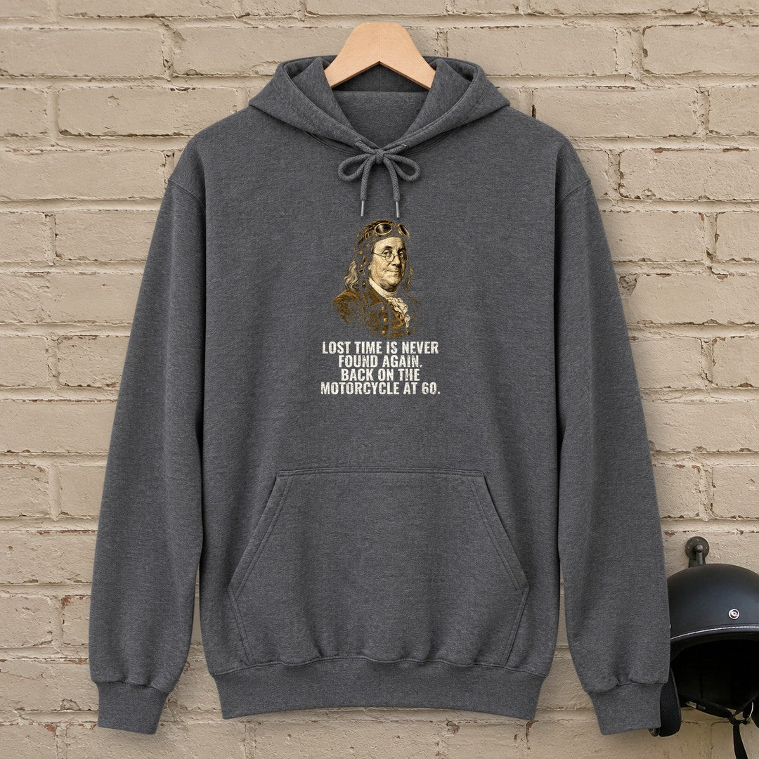 Benjamin Franklin Back On At 60 Hoodie - Dark Heather - brick