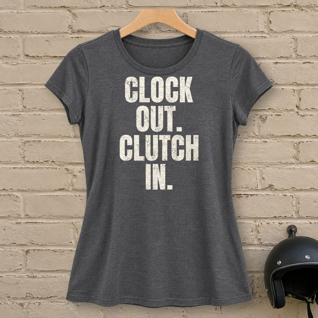 Clock Out Clutch In Women's T-Shirt - Dark Heather - brick