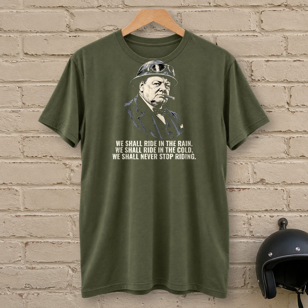 Winston Churchill We Shall Ride T-Shirt - Military Green - brick