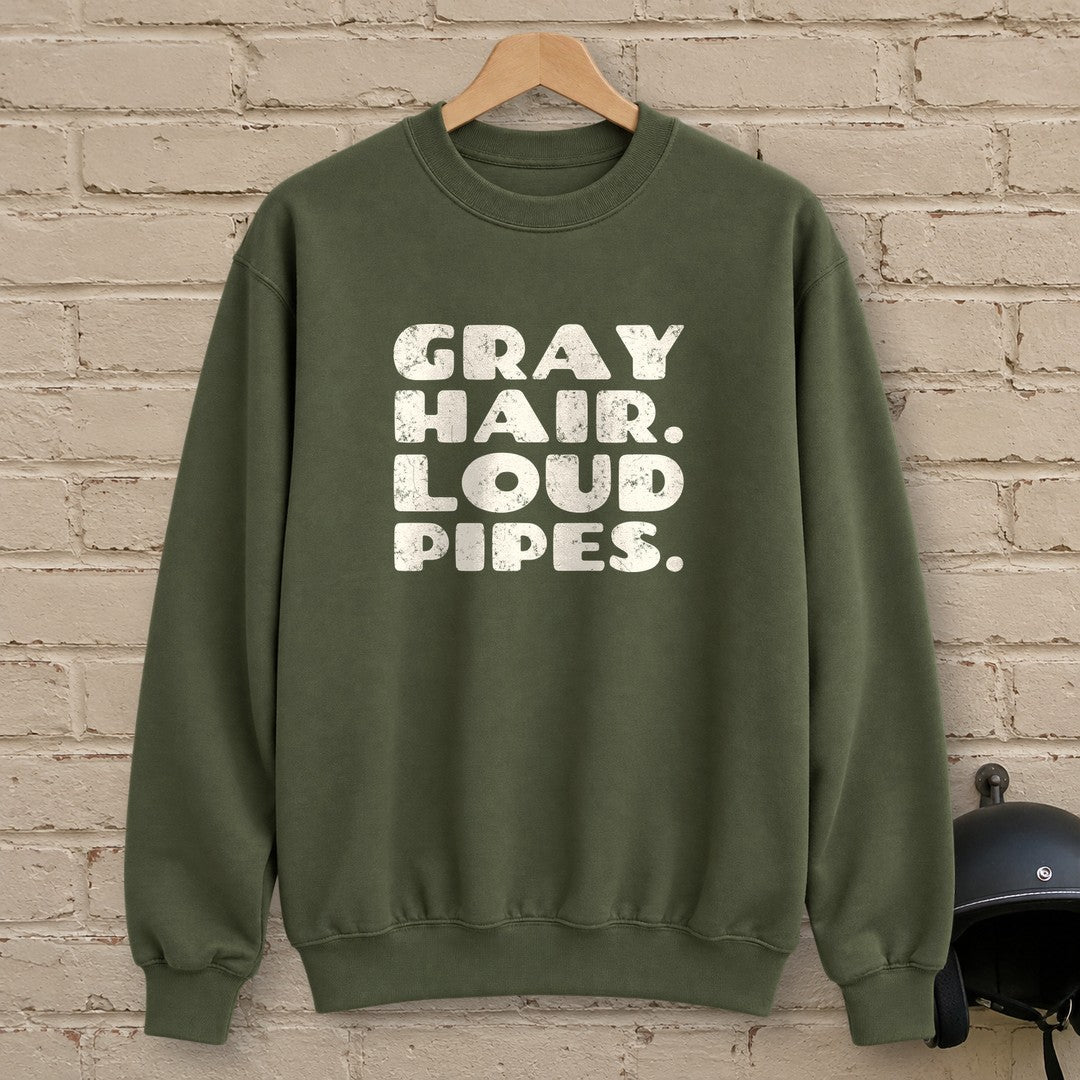Gray Hair Loud Pipes Crewneck Sweatshirt - Military Green - brick