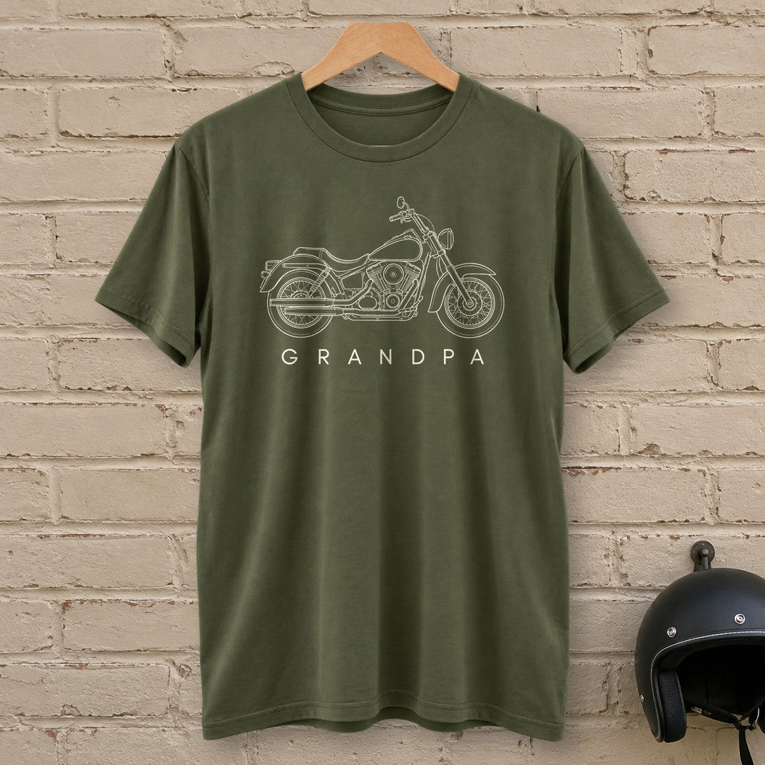 Biker Grandpa T-Shirt - Military Green - brick