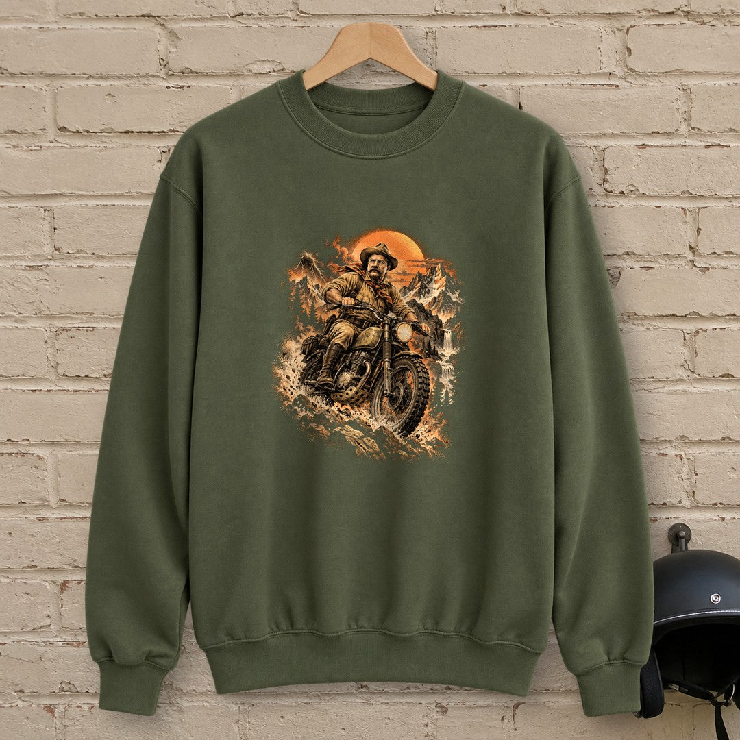 Theodore Roosevelt Mountain Trail Crewneck Sweatshirt - Military Green - brick