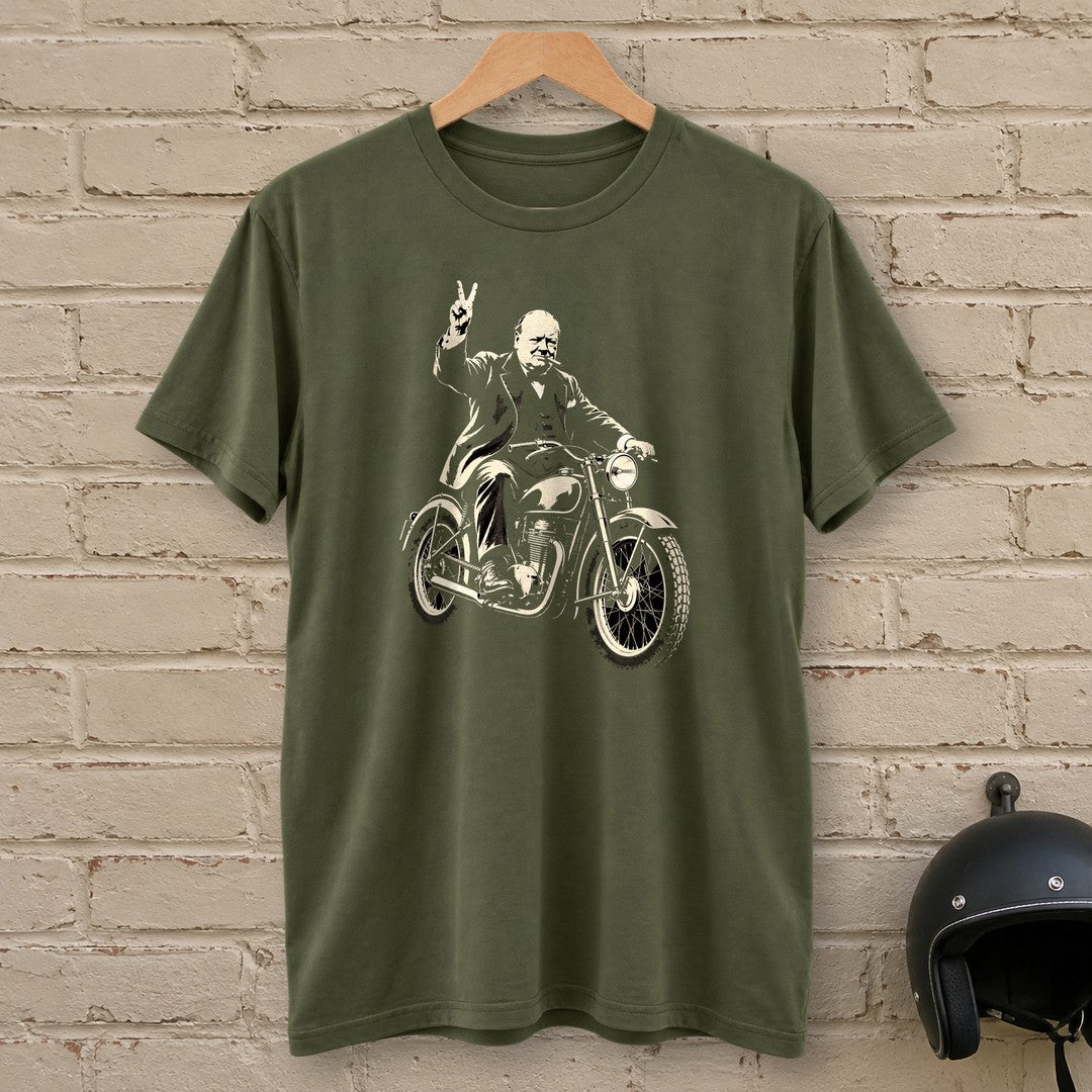 Winston Churchill Victory Ride T-Shirt - Military Green - brick