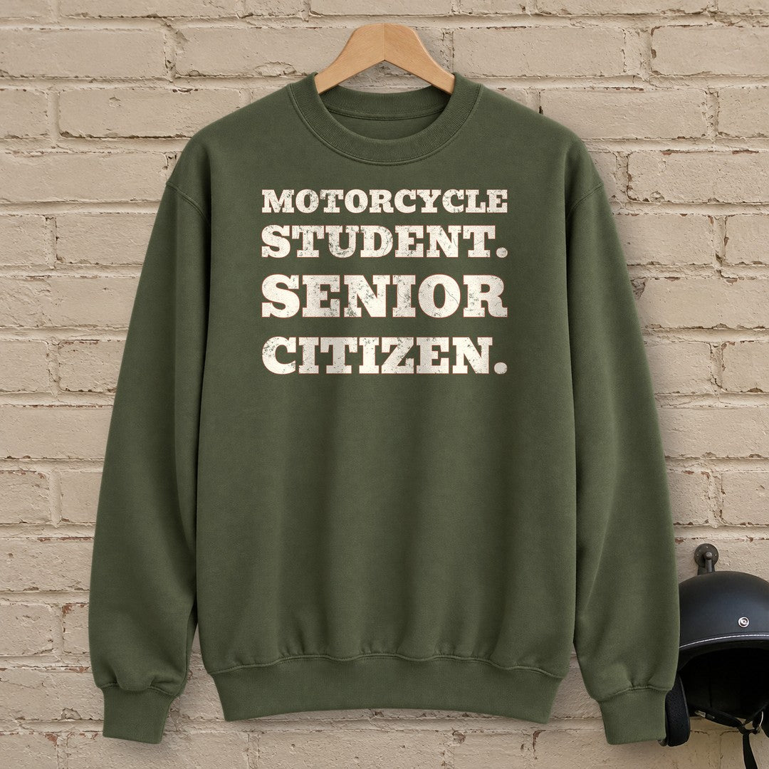 Motorcycle Student Crewneck Sweatshirt - Military Green - brick