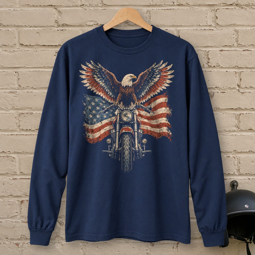 Eagle on the Handlebars Long Sleeve T-Shirt - Navy - brick