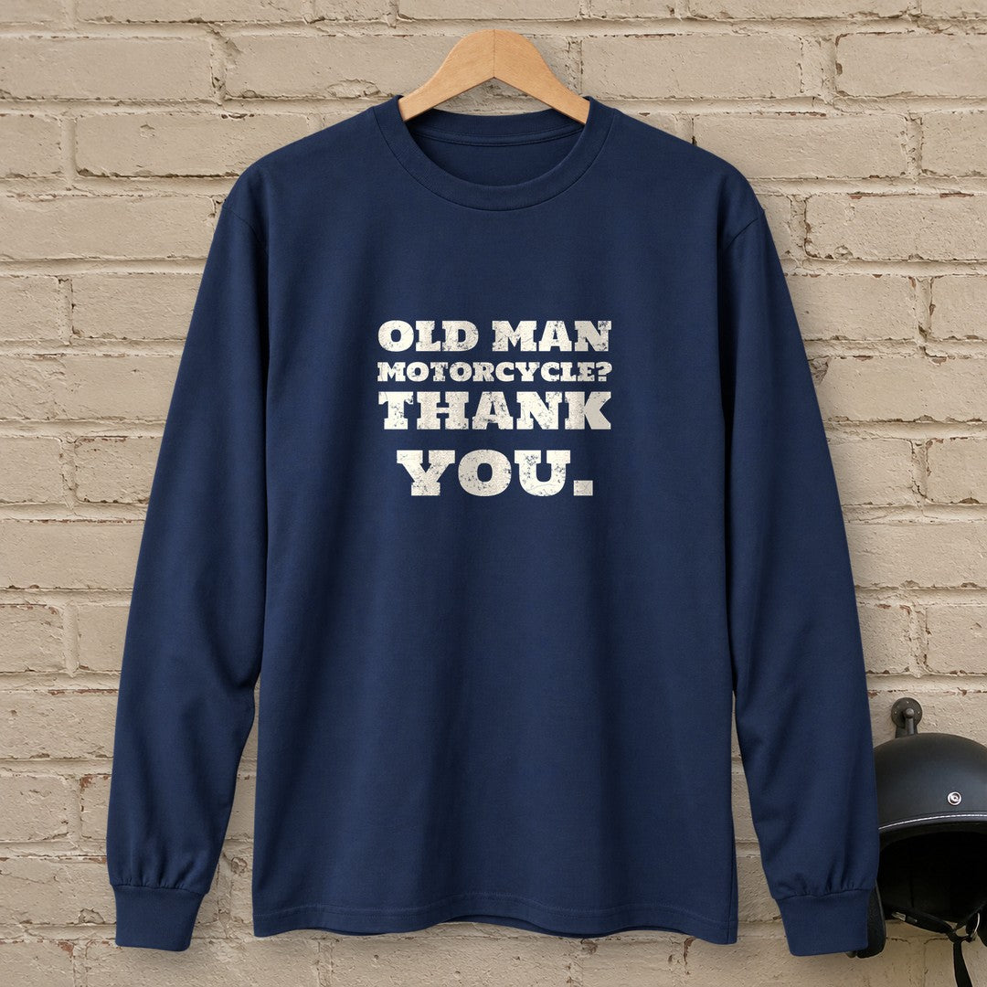 Old Man Motorcycle Long Sleeve T-Shirt - Navy - brick