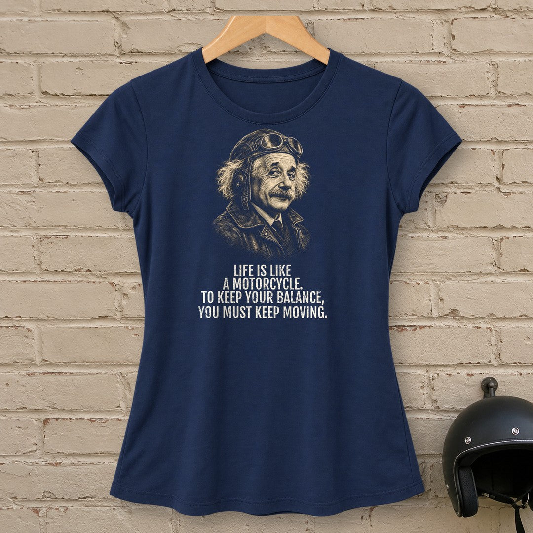 Albert Einstein Keep Moving Women's T-Shirt - Navy - brick