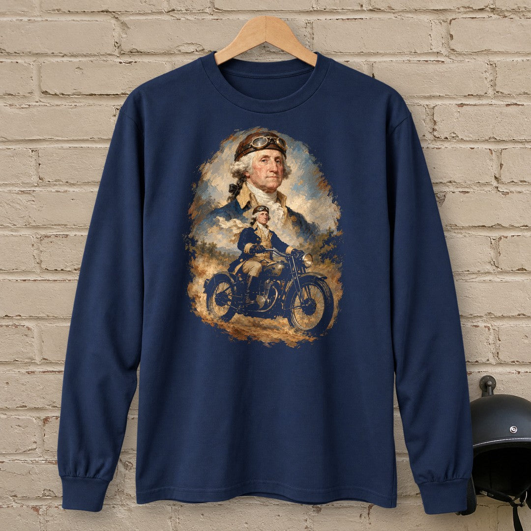 George Washington Goggles Portrait Long Sleeve T-Shirt - Navy - brick