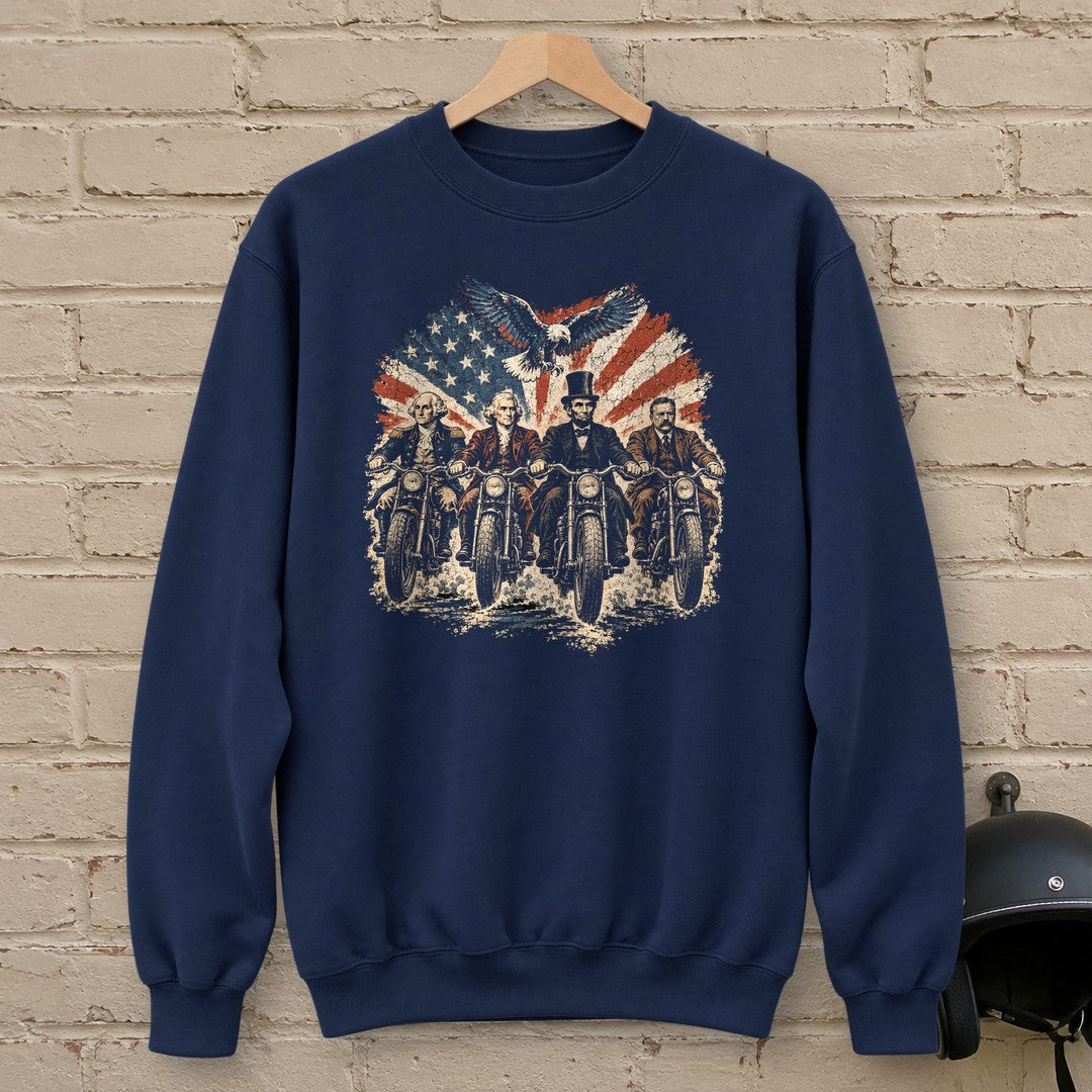 G. Washington, T. Jefferson, A. Lincoln & T. Roosevelt Ride Crewneck Sweatshirt - Navy - brick