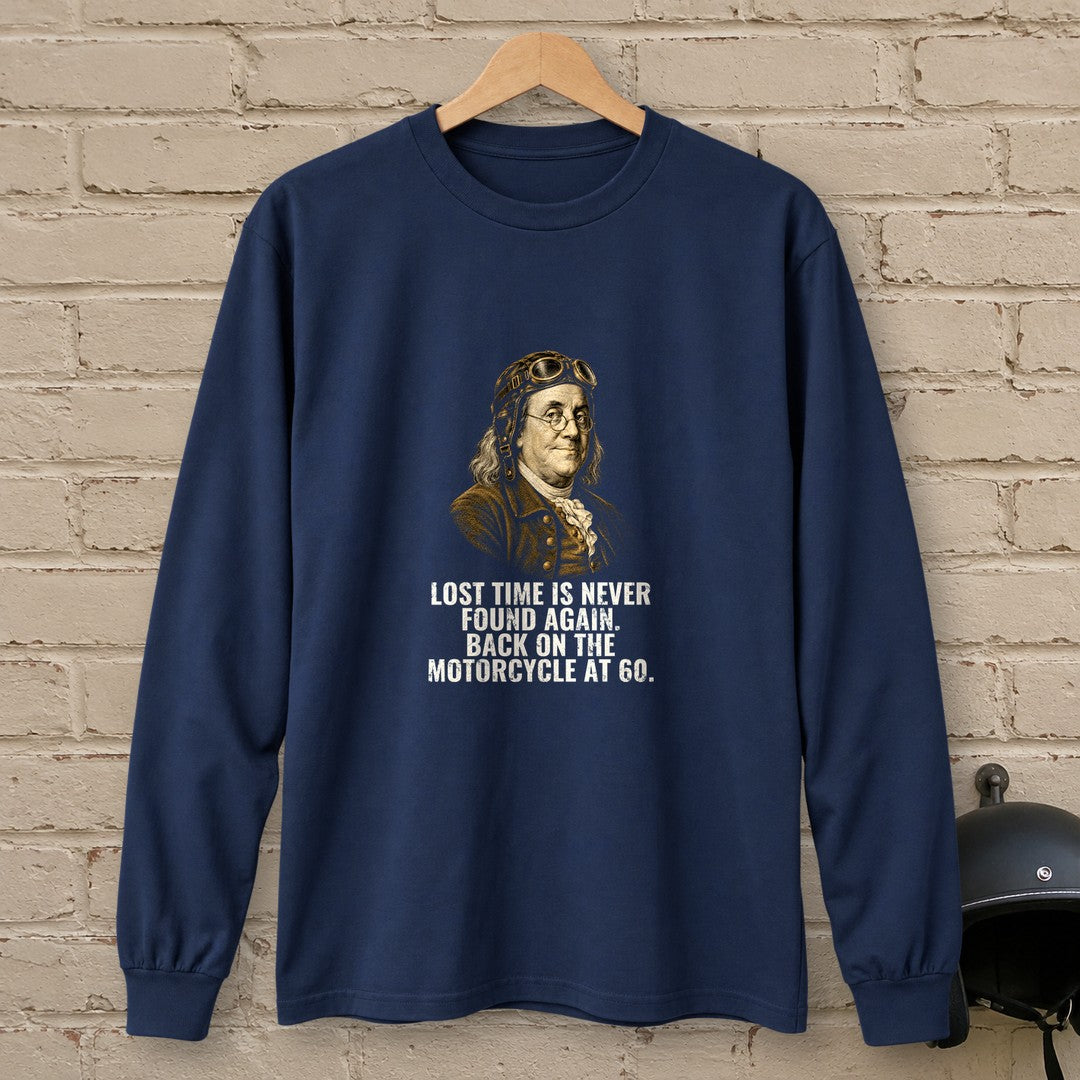 Benjamin Franklin Back On At 60 Long Sleeve T-Shirt - Navy - brick