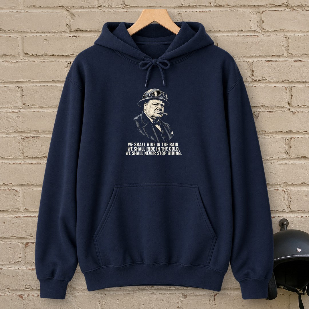 Winston Churchill We Shall Ride Hoodie - Navy - brick