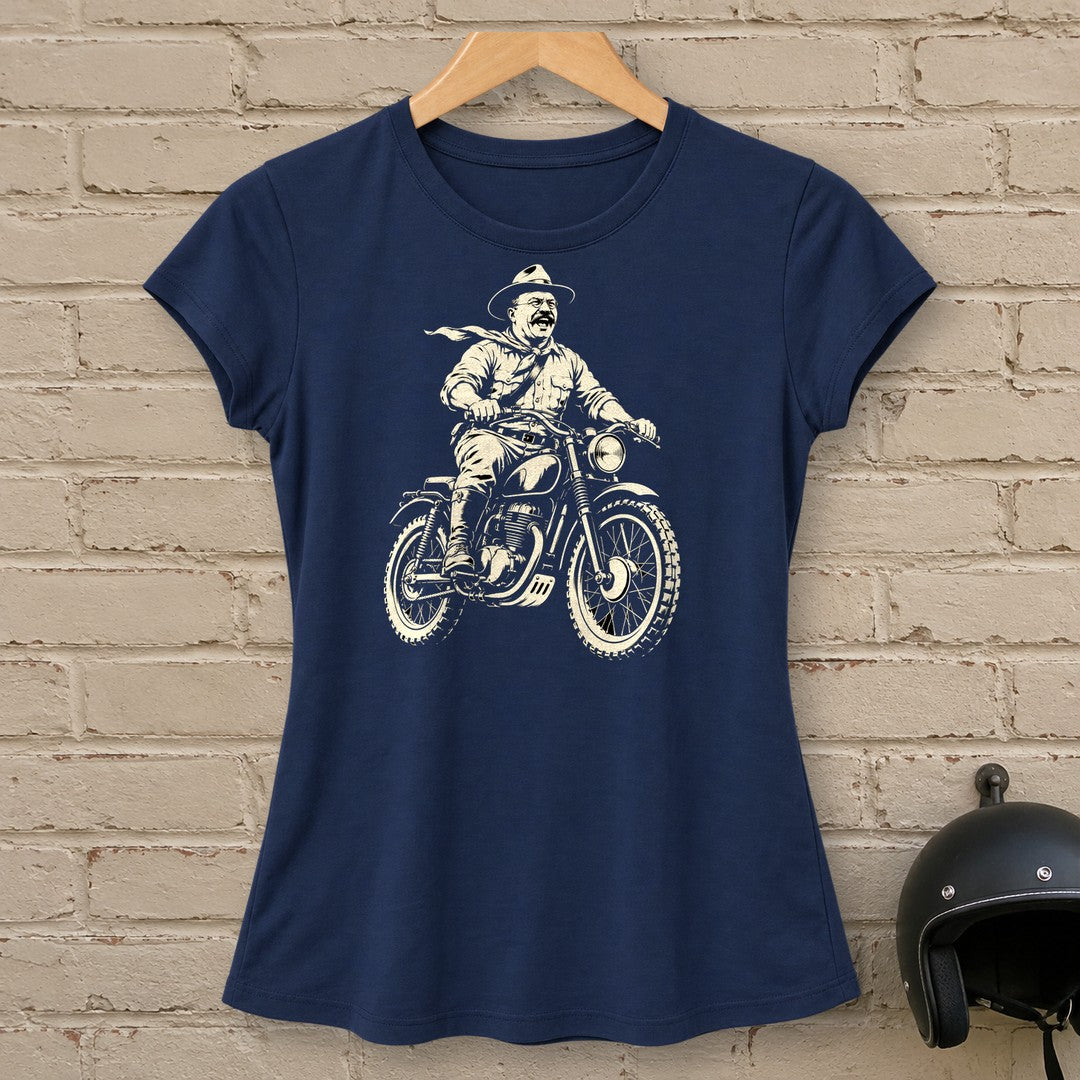 Theodore Roosevelt Laughing Scrambler Women's T-Shirt - Navy - brick