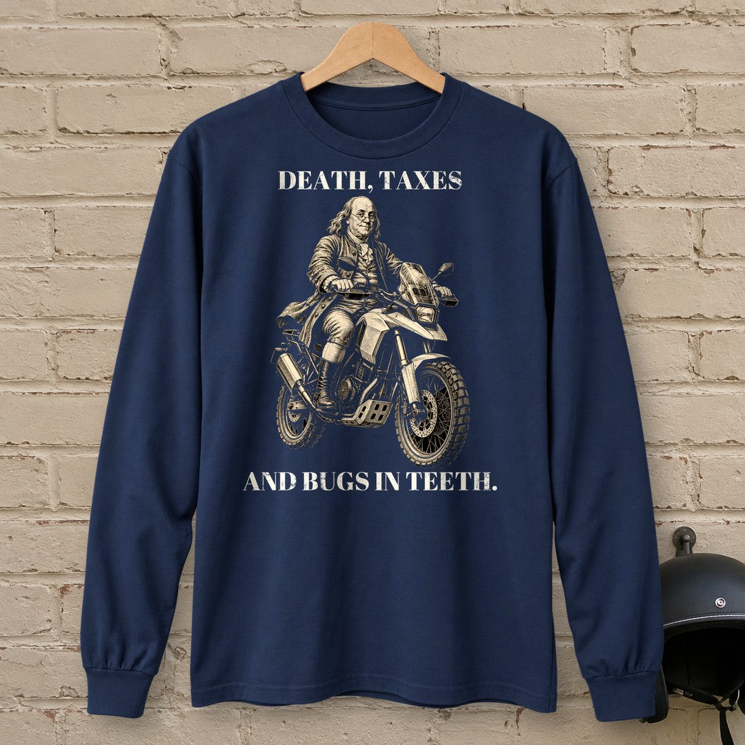 Benjamin Franklin Bugs in Teeth Long Sleeve T-Shirt - Navy - brick