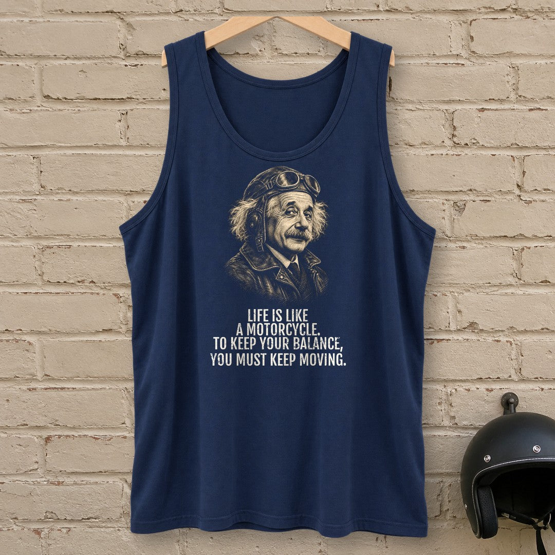 Albert Einstein Keep Moving Tank Top - Navy - brick