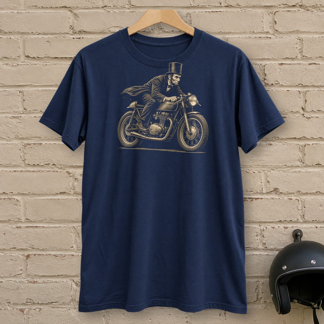 Abraham Lincoln Cafe Racer T-Shirt - Navy - brick