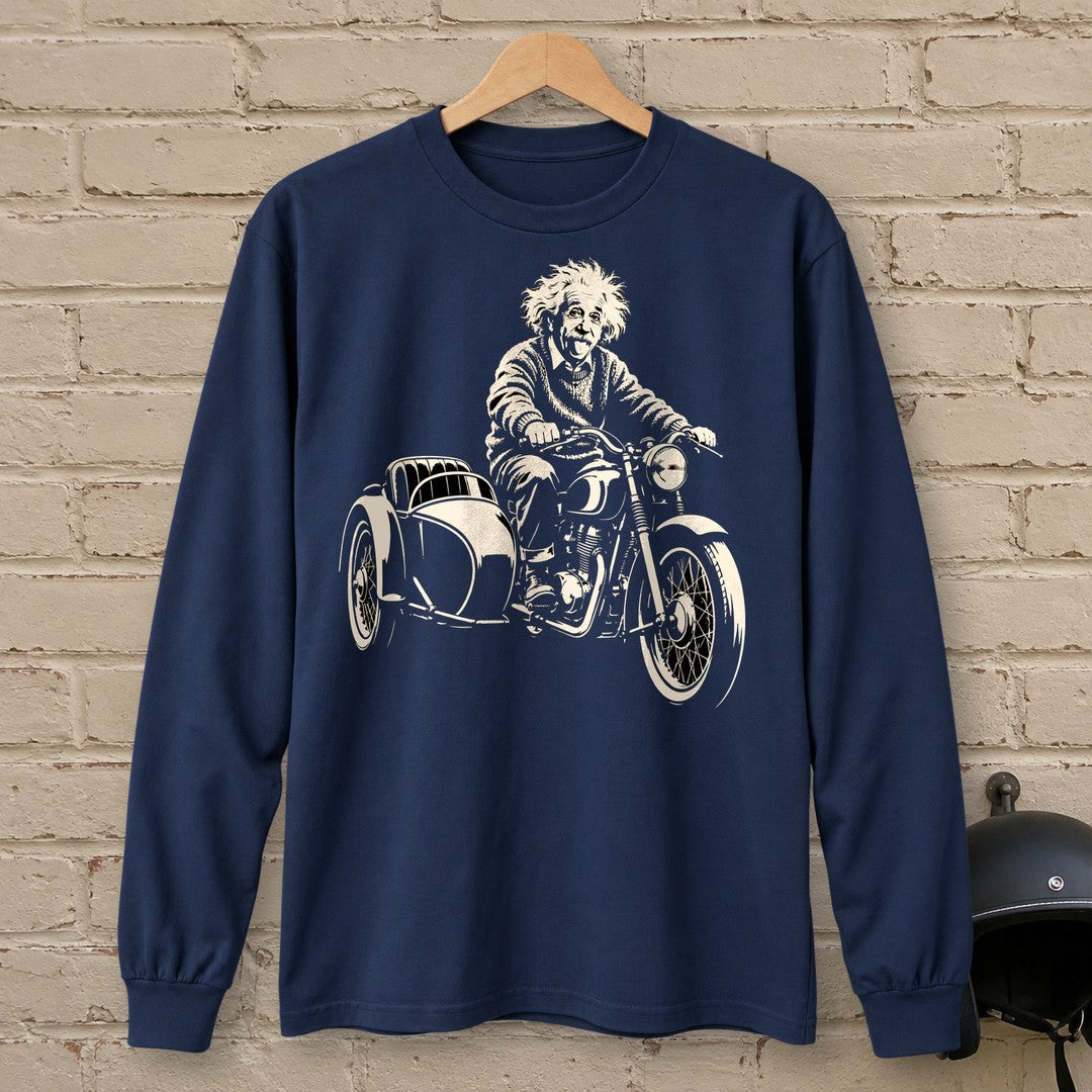 Albert Einstein Sidecar Long Sleeve T-Shirt - Navy - brick