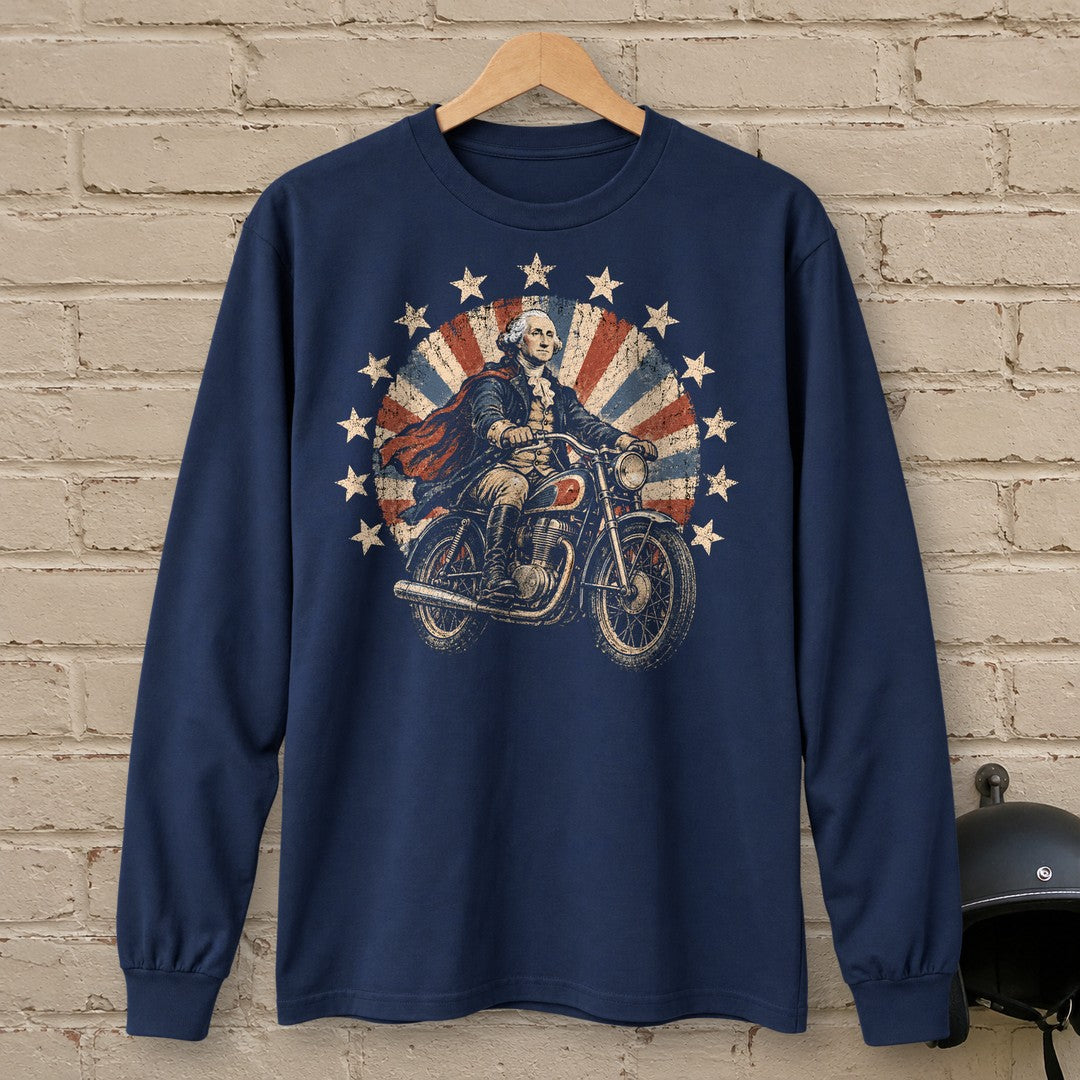 George Washington Starburst Ride Long Sleeve T-Shirt - Navy - brick