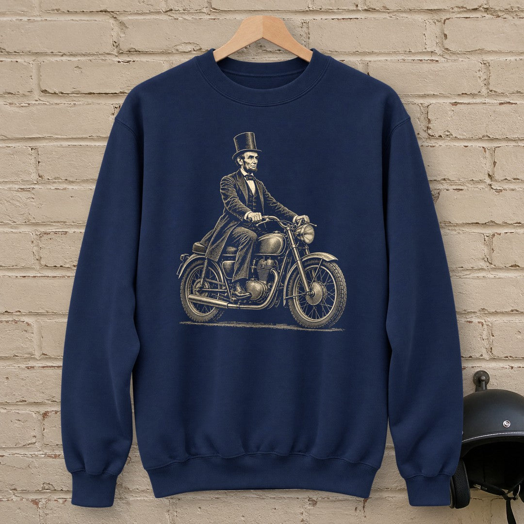 Abraham Lincoln Honest Ride Crewneck Sweatshirt - Navy - brick