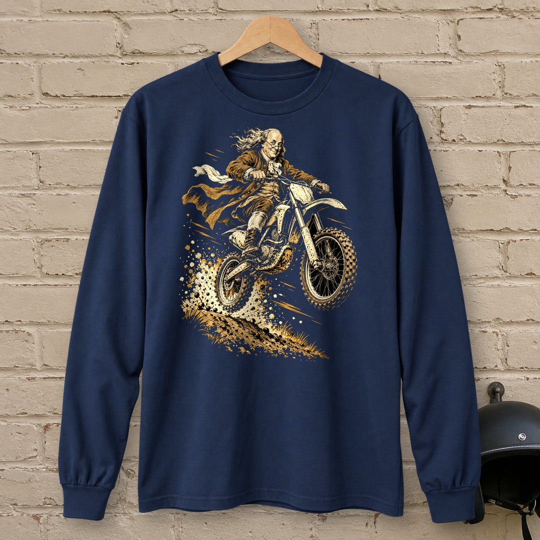 Benjamin Franklin Dirt Jump Long Sleeve T-Shirt - Navy - brick