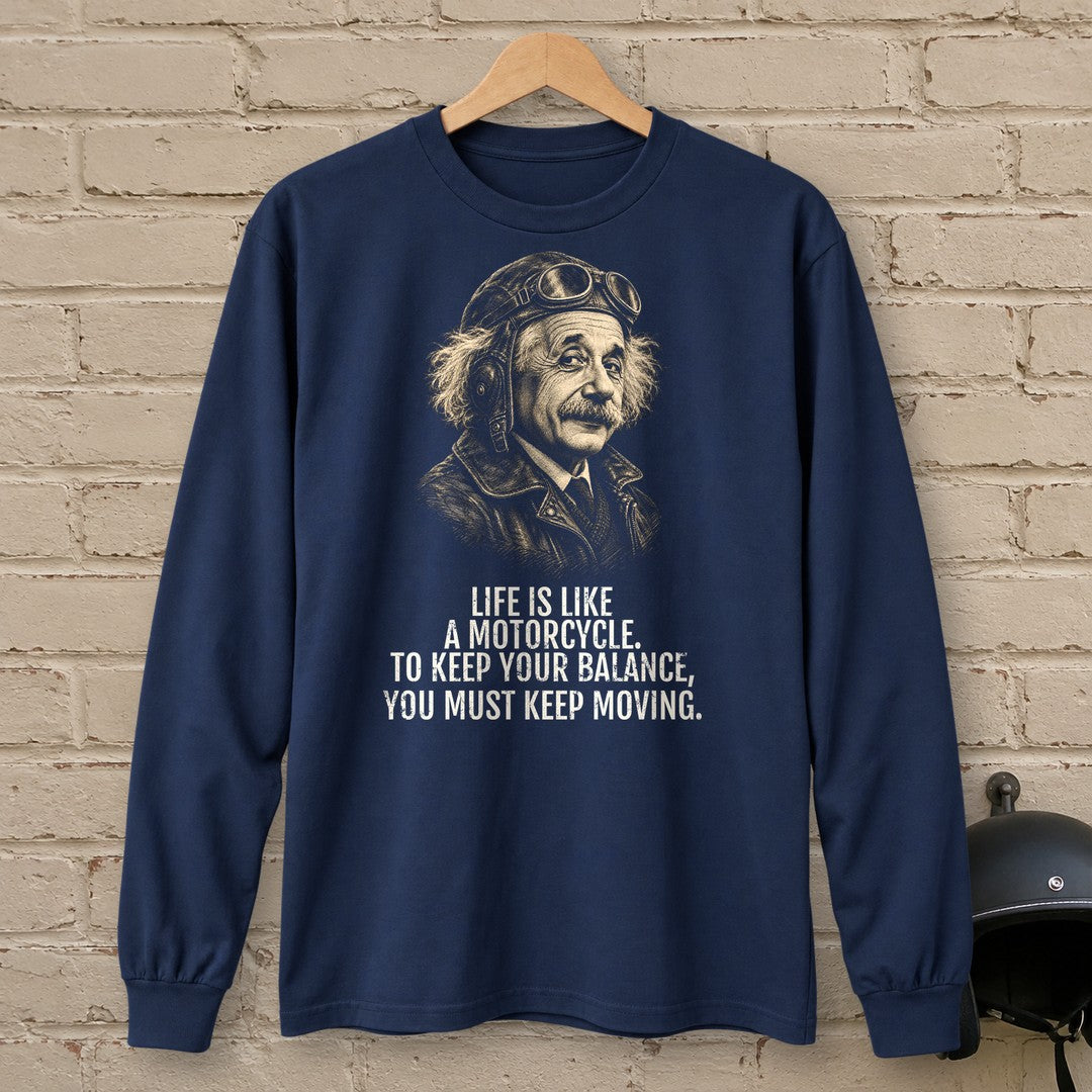 Albert Einstein Keep Moving Long Sleeve T-Shirt - Navy - brick