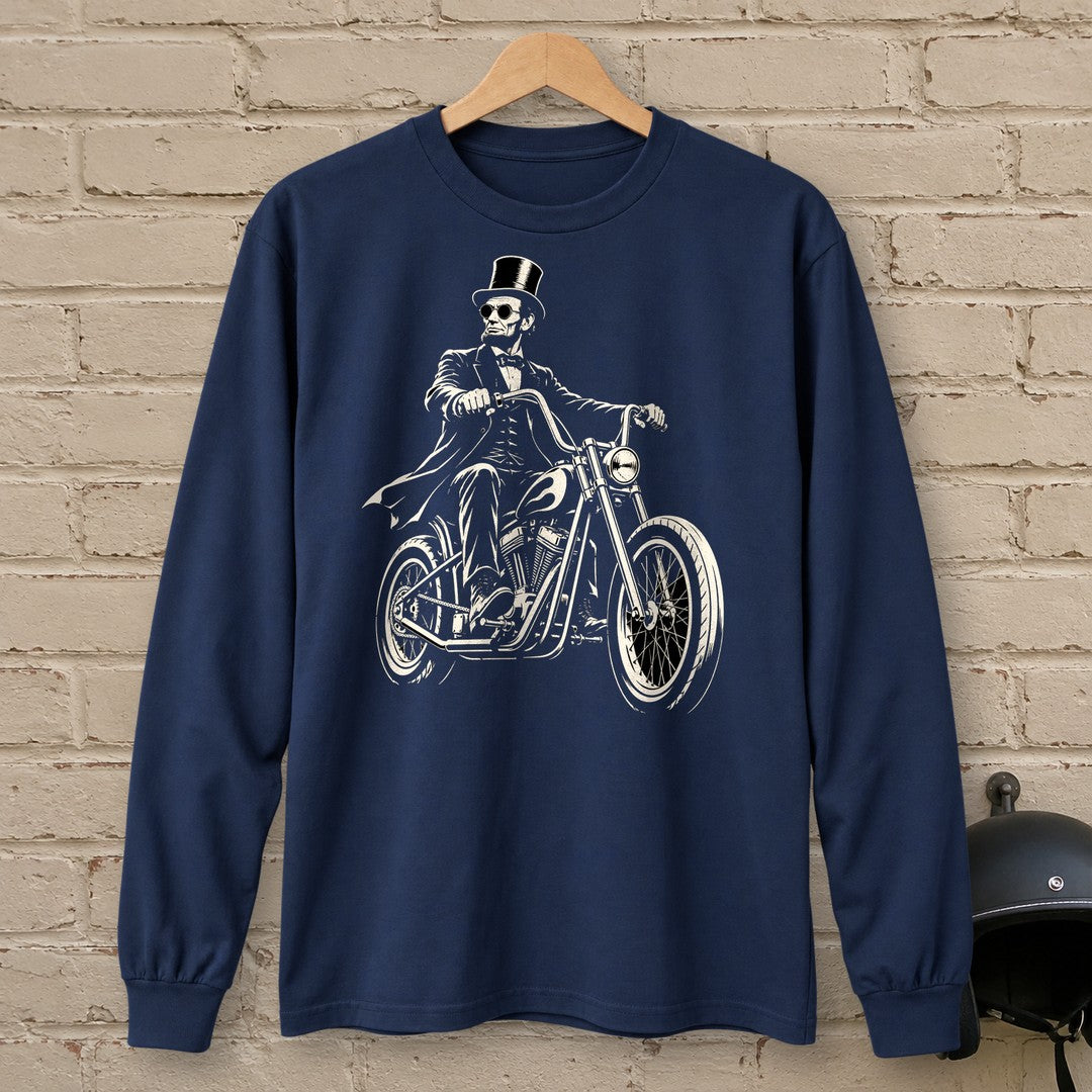 Abraham Lincoln Chopper Shades Long Sleeve T-Shirt - Navy - brick