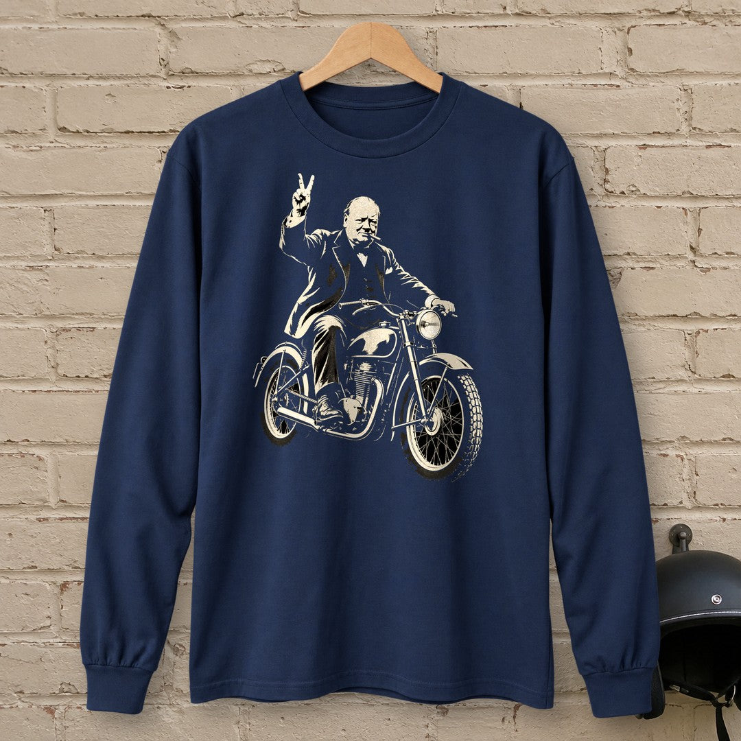 Winston Churchill Victory Ride Long Sleeve T-Shirt - Navy - brick