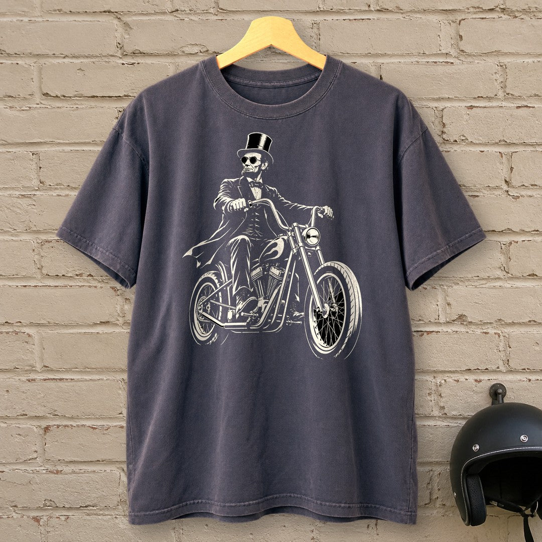 Abraham Lincoln Chopper Shades Premium T-Shirt - Navy - brick