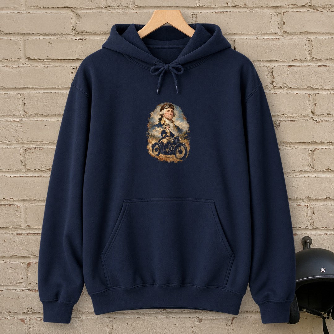George Washington Goggles Portrait Hoodie - Navy - brick