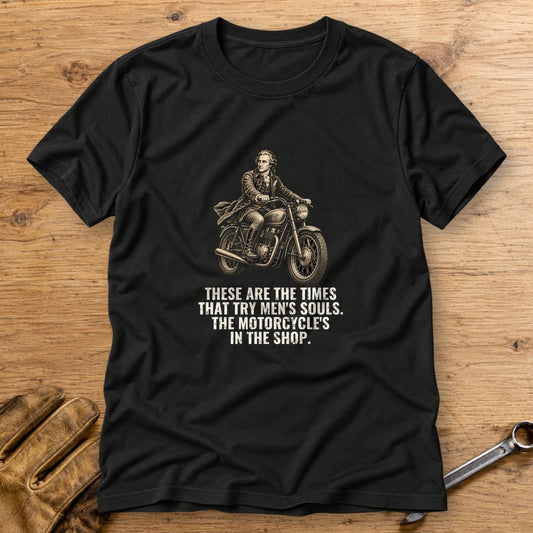 Thomas Paine Bike in the Shop T-Shirt - Black - bench