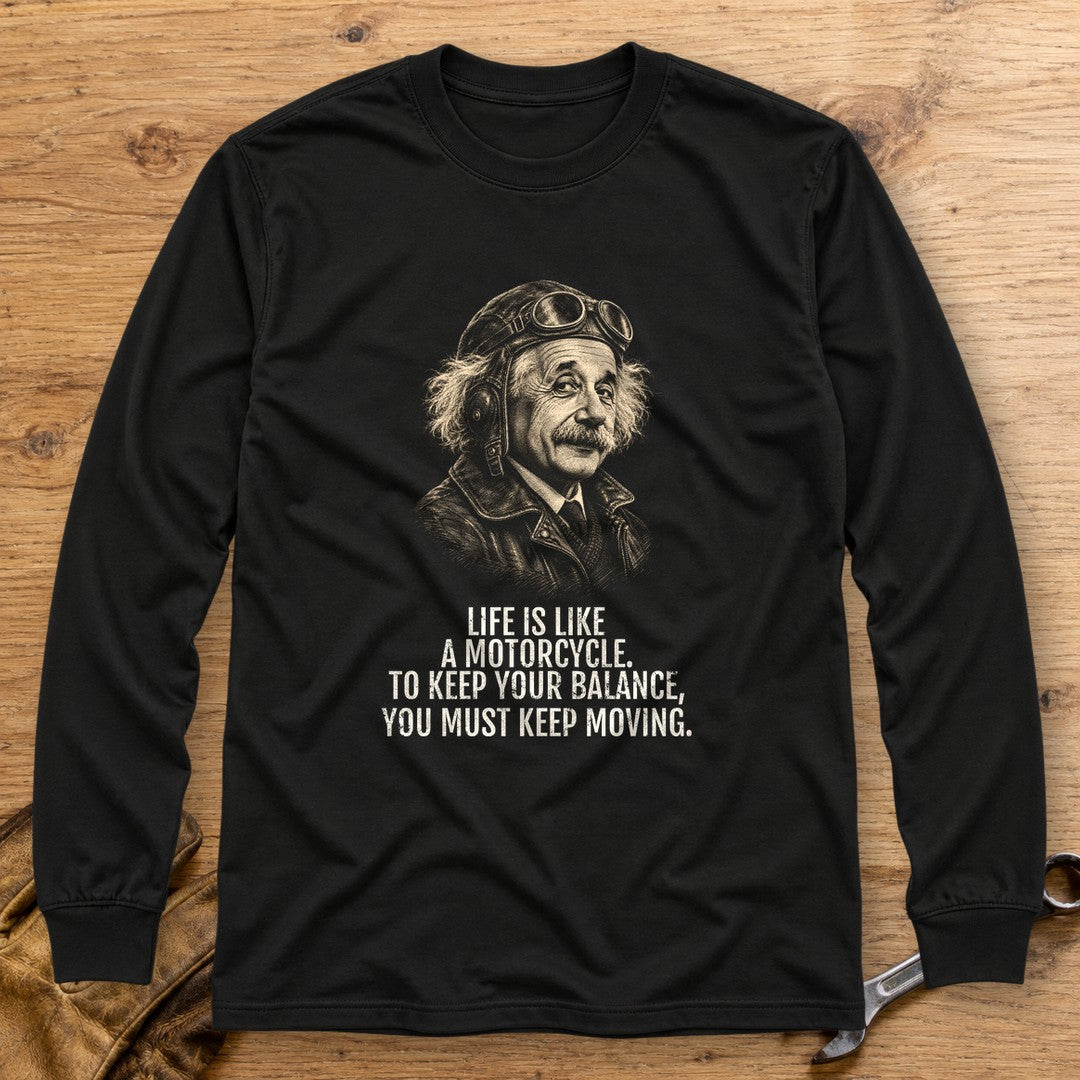 Albert Einstein Keep Moving Long Sleeve T-Shirt - Black - bench