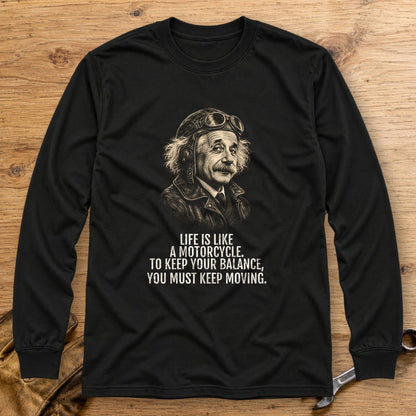Albert Einstein Keep Moving Long Sleeve T-Shirt - Black - bench