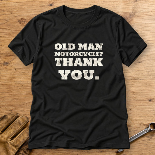 Old Man Motorcycle T-Shirt - Black - bench