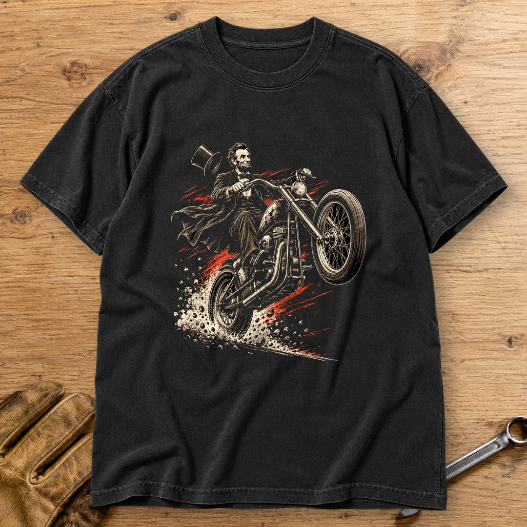 Abraham Lincoln Top Hat Wheelie Premium T-Shirt - Black - bench