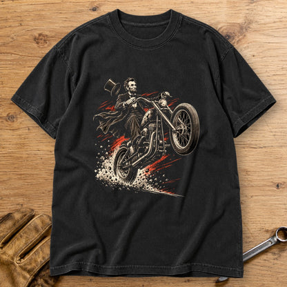 Abraham Lincoln Top Hat Wheelie Premium T-Shirt - Black - bench