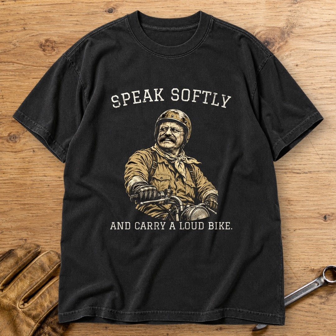 Theodore Roosevelt Speak Softly Loud Bike Premium T-Shirt - Black - bench
