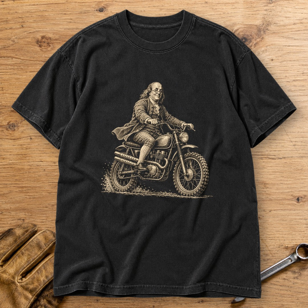 Benjamin Franklin on the Dirt Premium T-Shirt - Black - bench