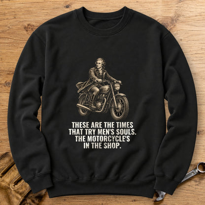 Thomas Paine Bike in the Shop Crewneck Sweatshirt - Black - bench