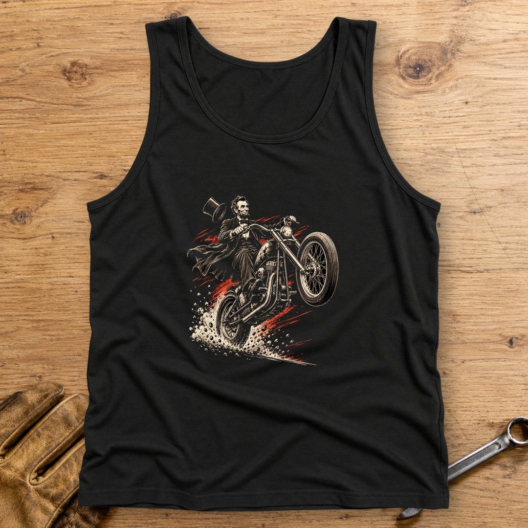Abraham Lincoln Top Hat Wheelie Tank Top - Black - bench