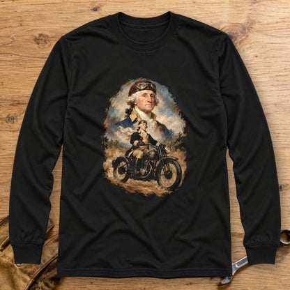 George Washington Goggles Portrait Long Sleeve T-Shirt - Black - bench