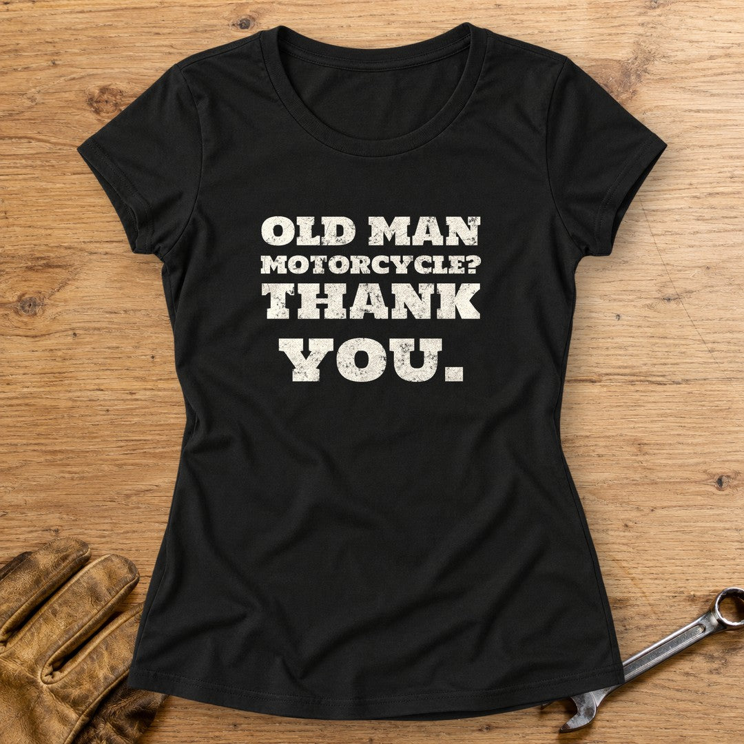 Old Man Motorcycle Women's T-Shirt - Black - bench