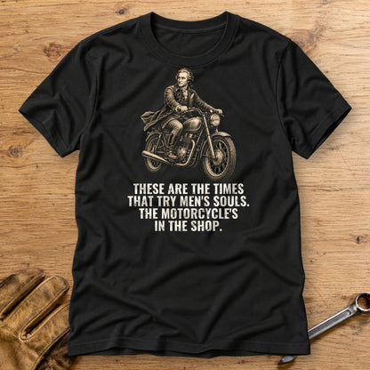 Thomas Paine Bike in the Shop T-Shirt - Black - bench