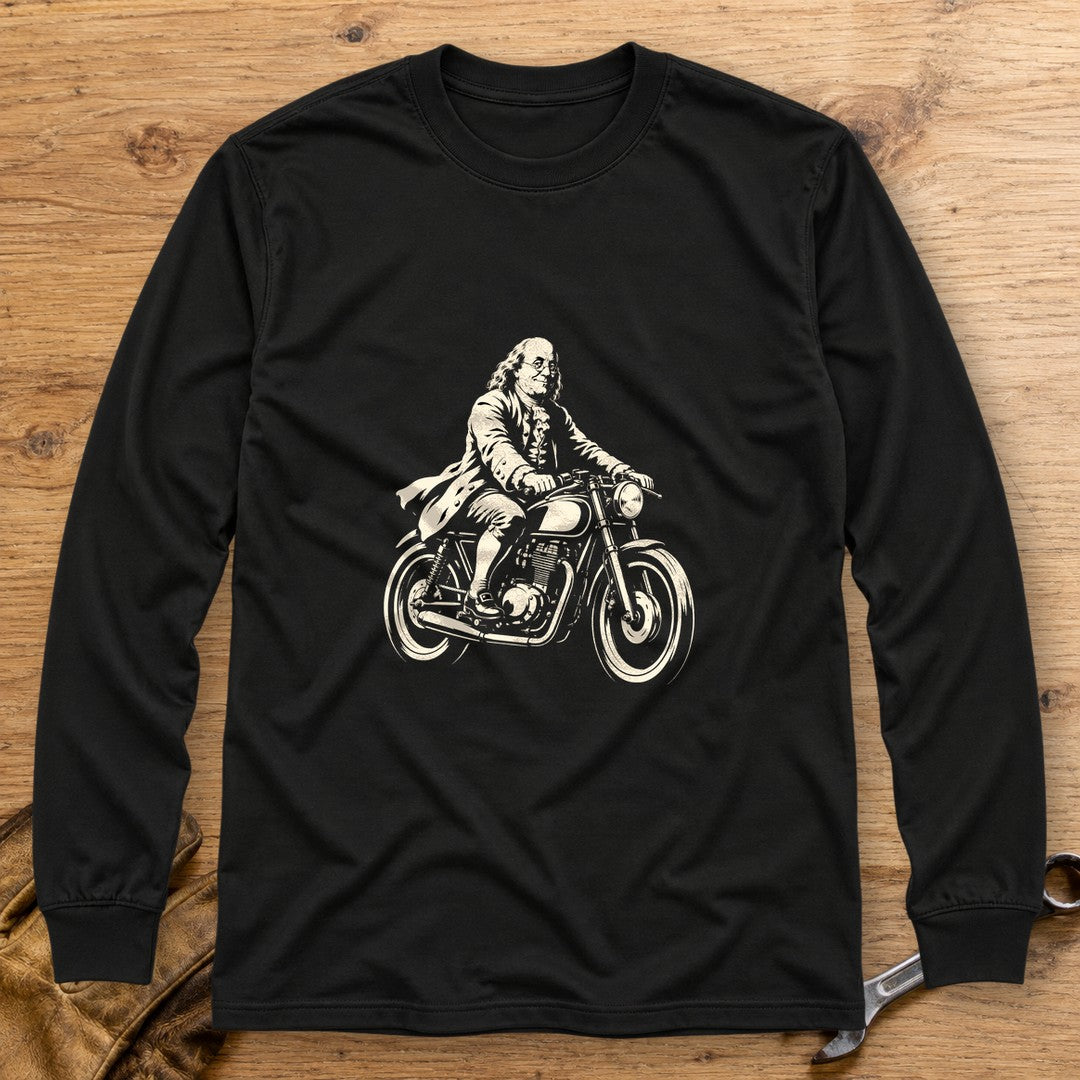 Benjamin Franklin Cafe Racer Long Sleeve T-Shirt - Black - bench