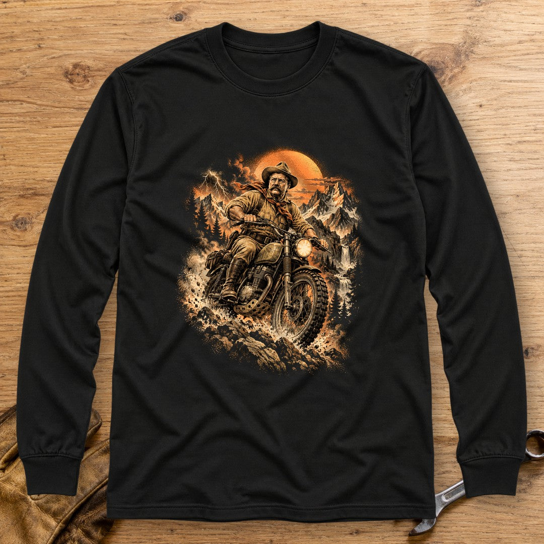 Theodore Roosevelt Mountain Trail Long Sleeve T-Shirt - Black - bench
