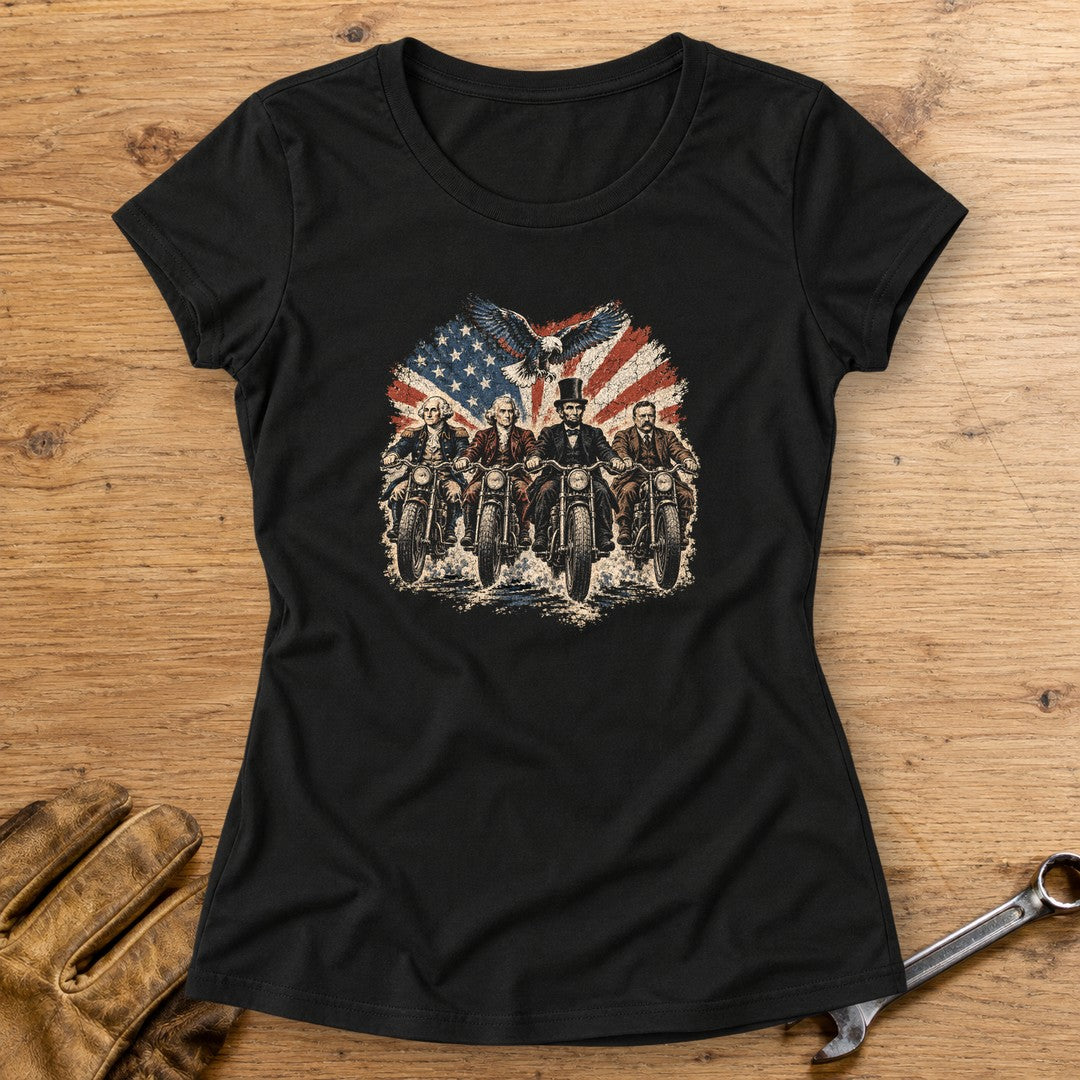 G. Washington, T. Jefferson, A. Lincoln & T. Roosevelt Ride Women's T-Shirt - Black - bench